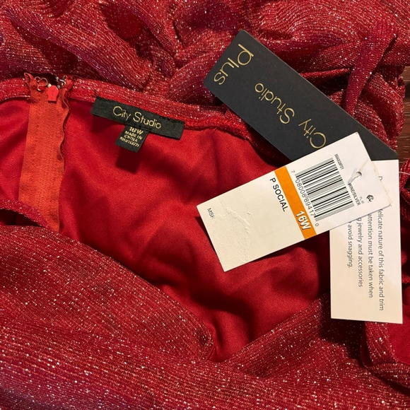 CITY STUDIOS Plus Size Ruched Red Metallic/Sparkly Mesh Mini Dress NWT - Picture 7 of 7